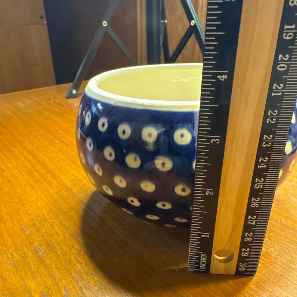 Polish Pottery Bowl Dark Blue and White Dots